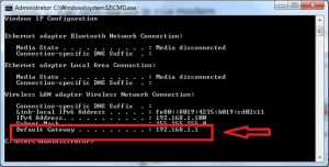 Nhập dòng lênh Ipconfig tìm địa chỉ truy cập modem wifi